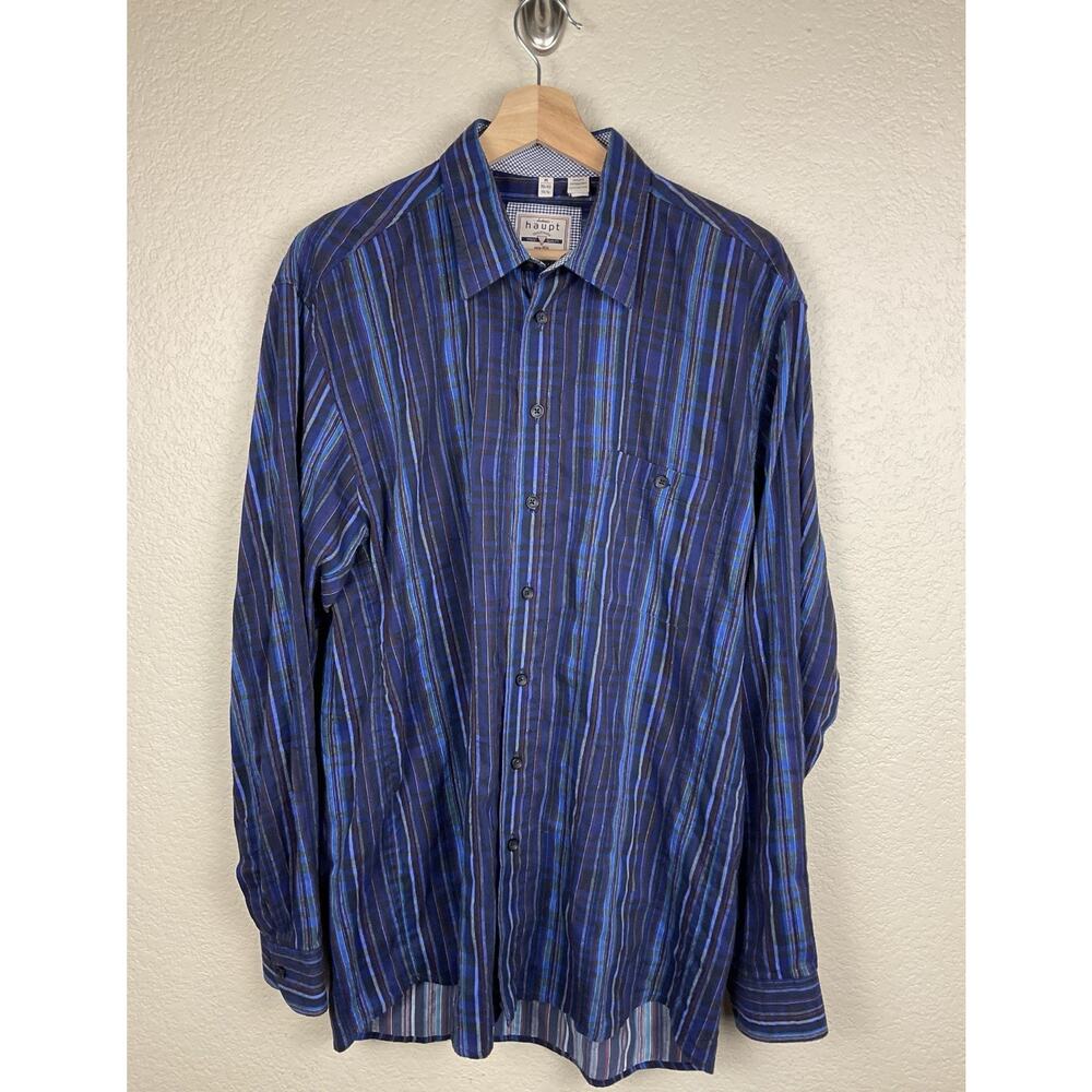 Haupt Men’s Button Up Shirt Long- Sleeve Medium Multi Color Stipe M 38/40 15.5